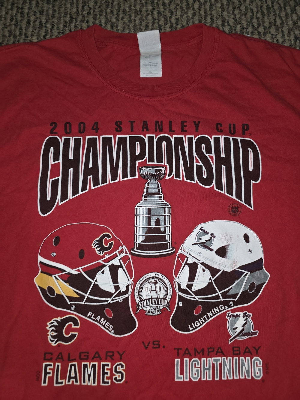 Anvil Red Calgary Flames vs Tampa Bay Lightning 2004 Stanley Cup Tee